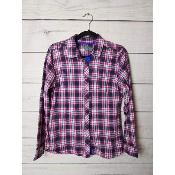 Eddie Bauer Womens Button Up Shirt Multicolor Plaid Long Sleeve Cuff Collar M - Picture 1 of 6